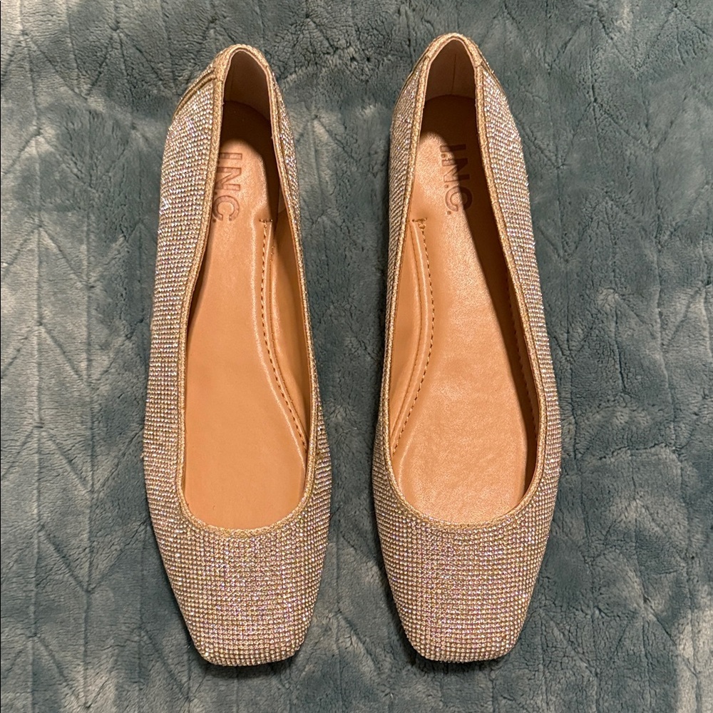 INC International Concepts Women's Sparkling Loafers - Silver and Tan